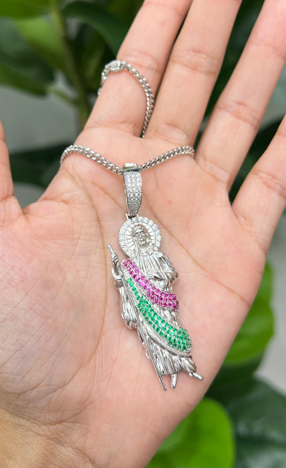 S267- NEW .925 Sterling Silver St. Jude Medium Pendant W.G