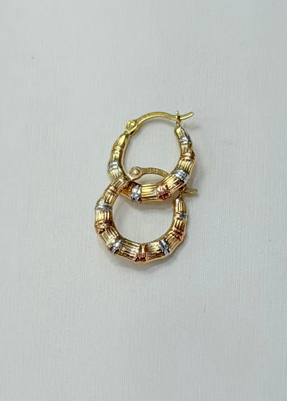 1789- NEW 14K Hollow Tri Color Gold Hoop Earrings W.G