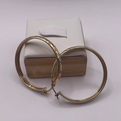 00151- NEW 14K Tri Color Gold Medium Size Hoops (W.G)