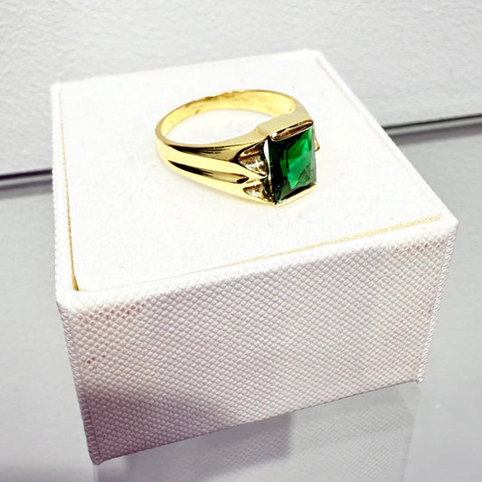 1101-NEW 14K Square Green Cz Stone Men's Ring W.G