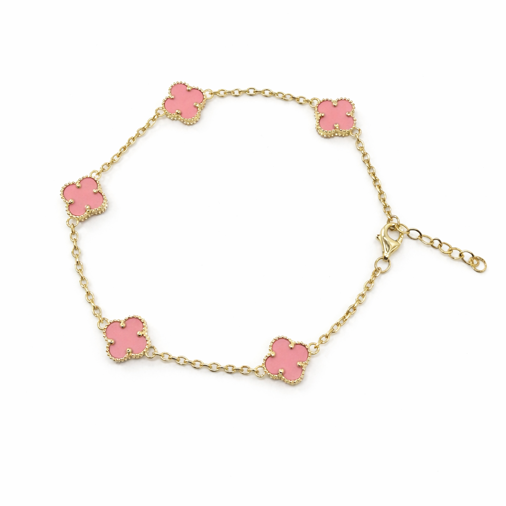 1603- NEW 14K Pink Trebol Bracelet 7.5”+1” ext (8mm) W.G