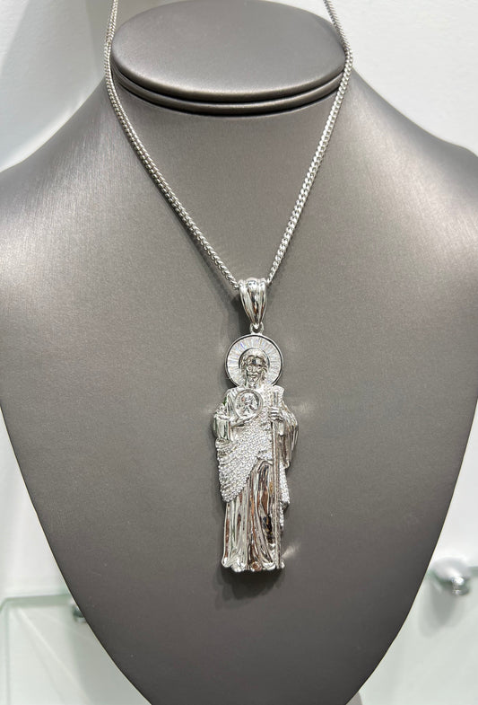 S265- NEW .925 Sterling Silver St.Jude Big Pendant W.G