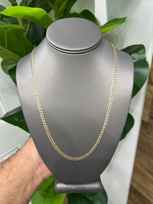 1208- NEW 14K Solid Cuban Curb Link Two Tone Chain (4.7mm) W.G