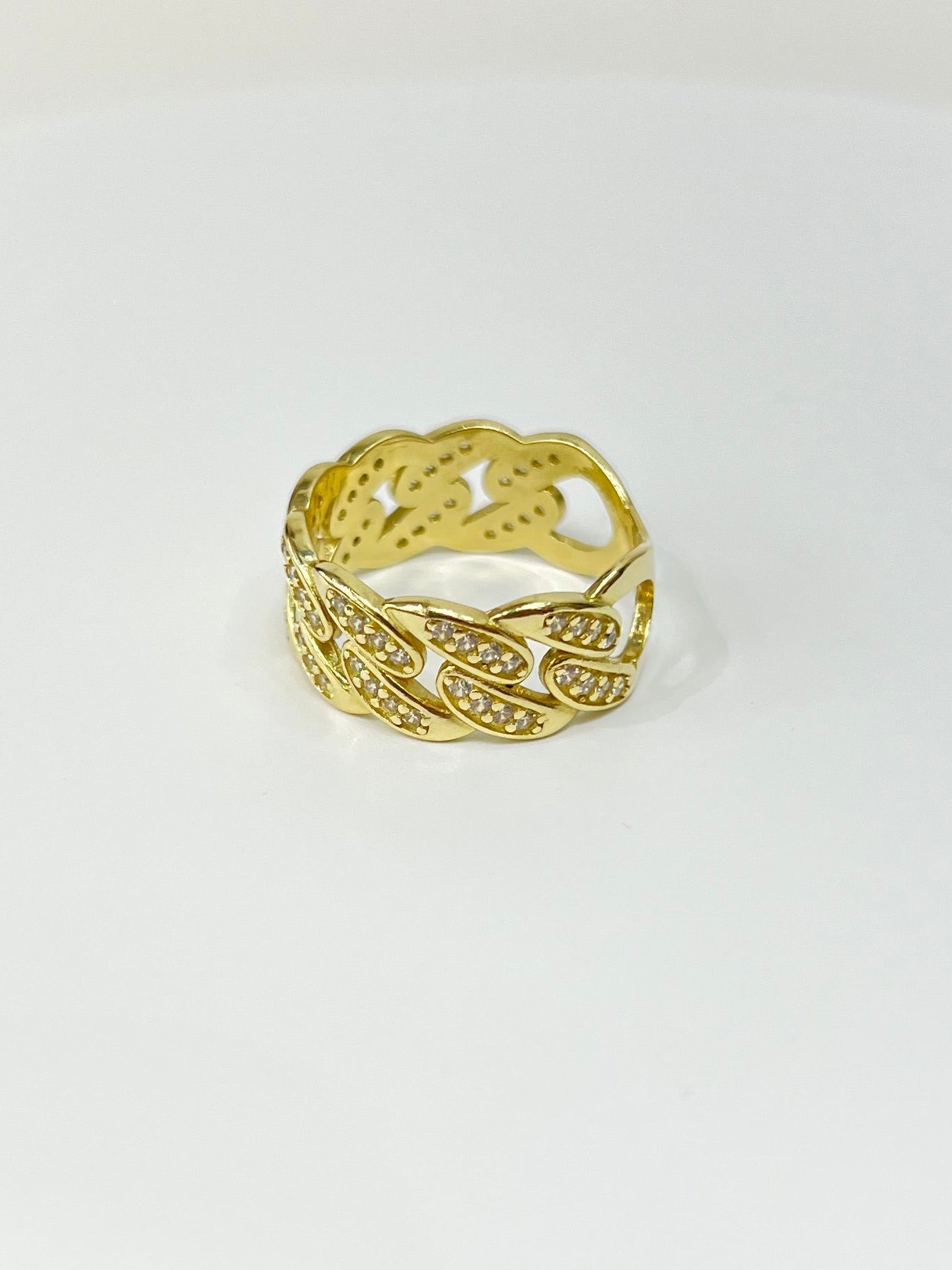 1381- NEW 10K Cuban Link Band Full Cz Ring W.G