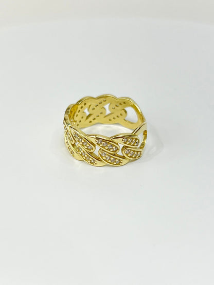 1381- NEW 10K Cuban Link Band Full Cz Ring W.G
