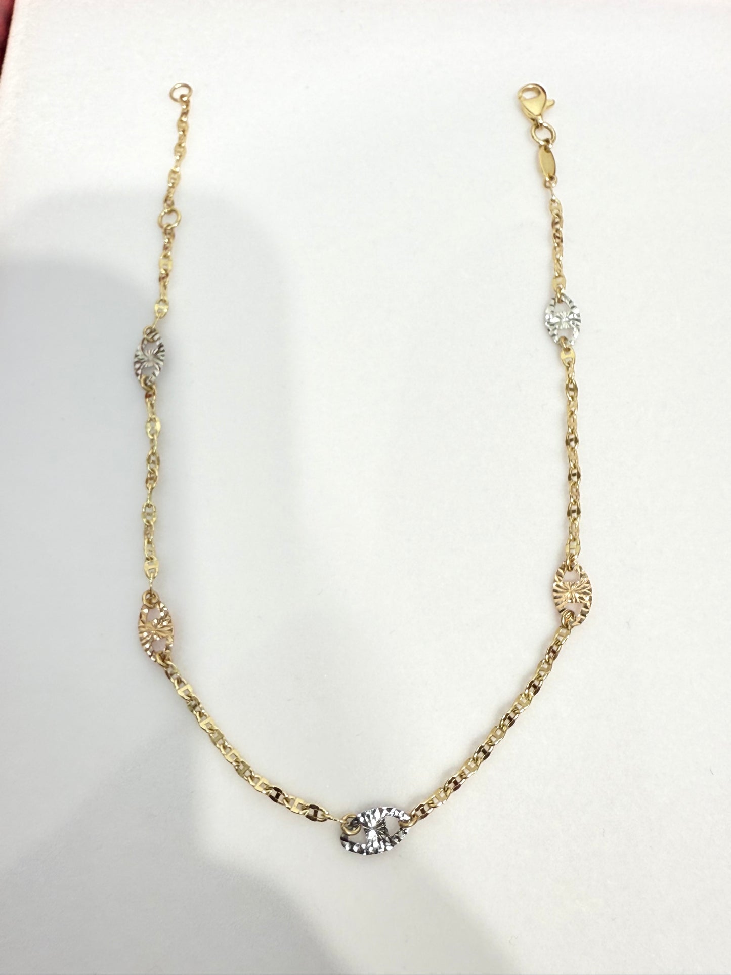 1158- NEW 14K Valentino Oval Anklet Bracelet W.G