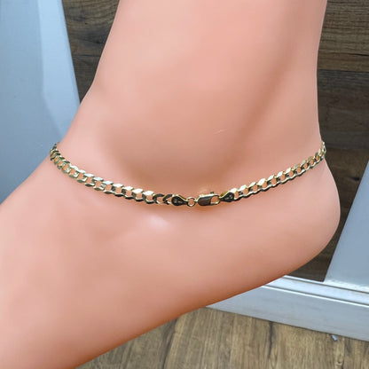 1659- NEW 14K Solid Cuban Curb Anklet 10" (4.2mm) W.G