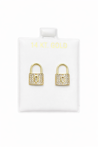 1385- NEW 14K Padlock Stud Earrings W.G