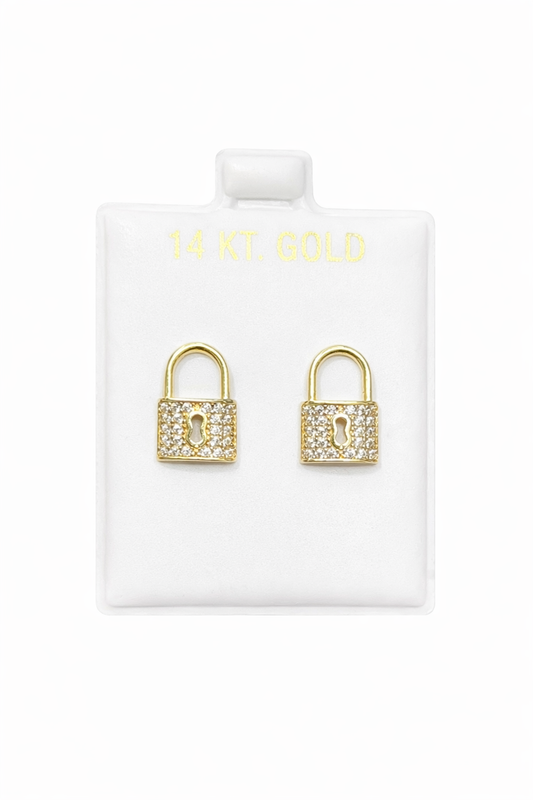 1385- NEW 14K Padlock Stud Earrings W.G