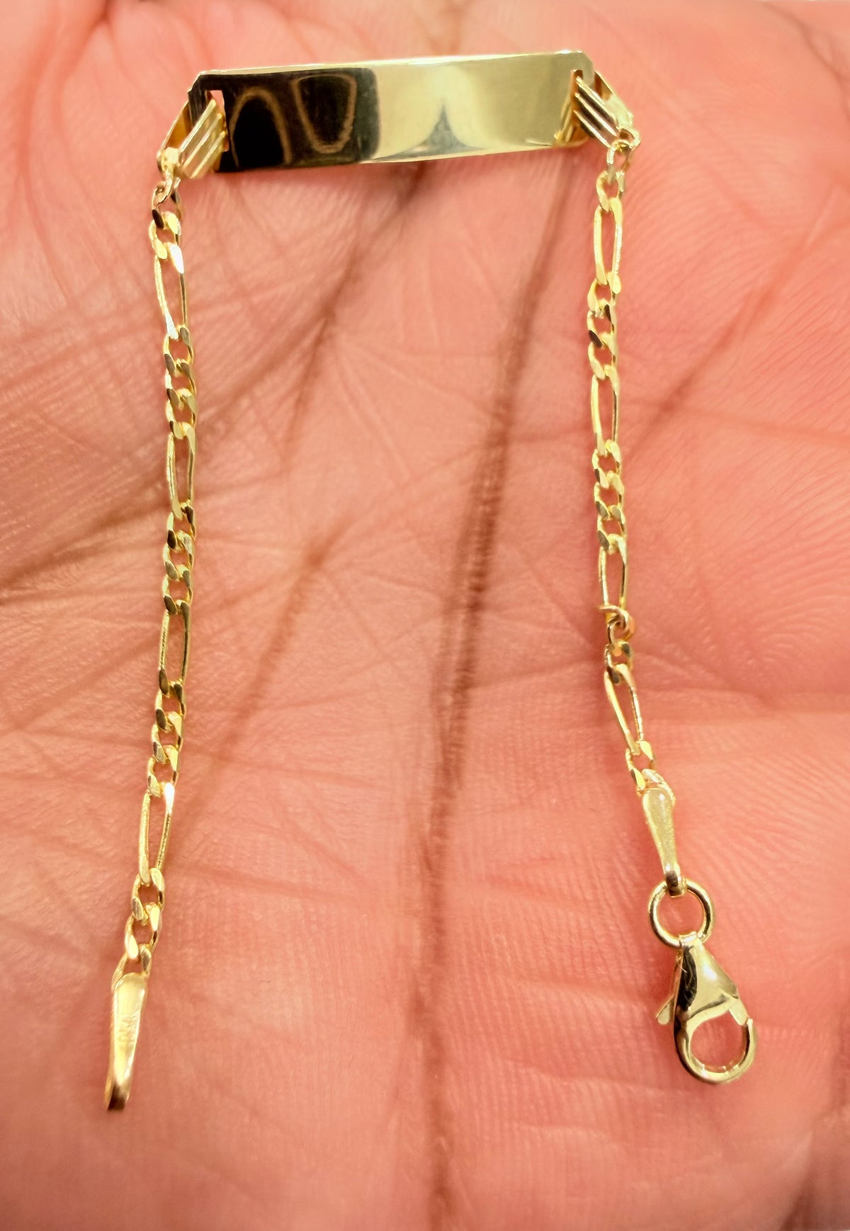 1746- NEW 10K Baby ID Figaro Bracelet 5” (1.7mm) W.G