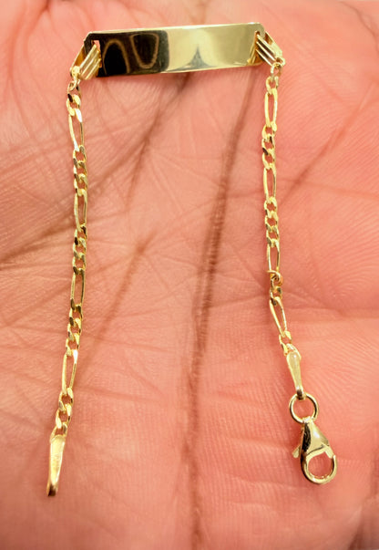1746- NEW 10K Baby ID Figaro Bracelet 5” (1.7mm) W.G