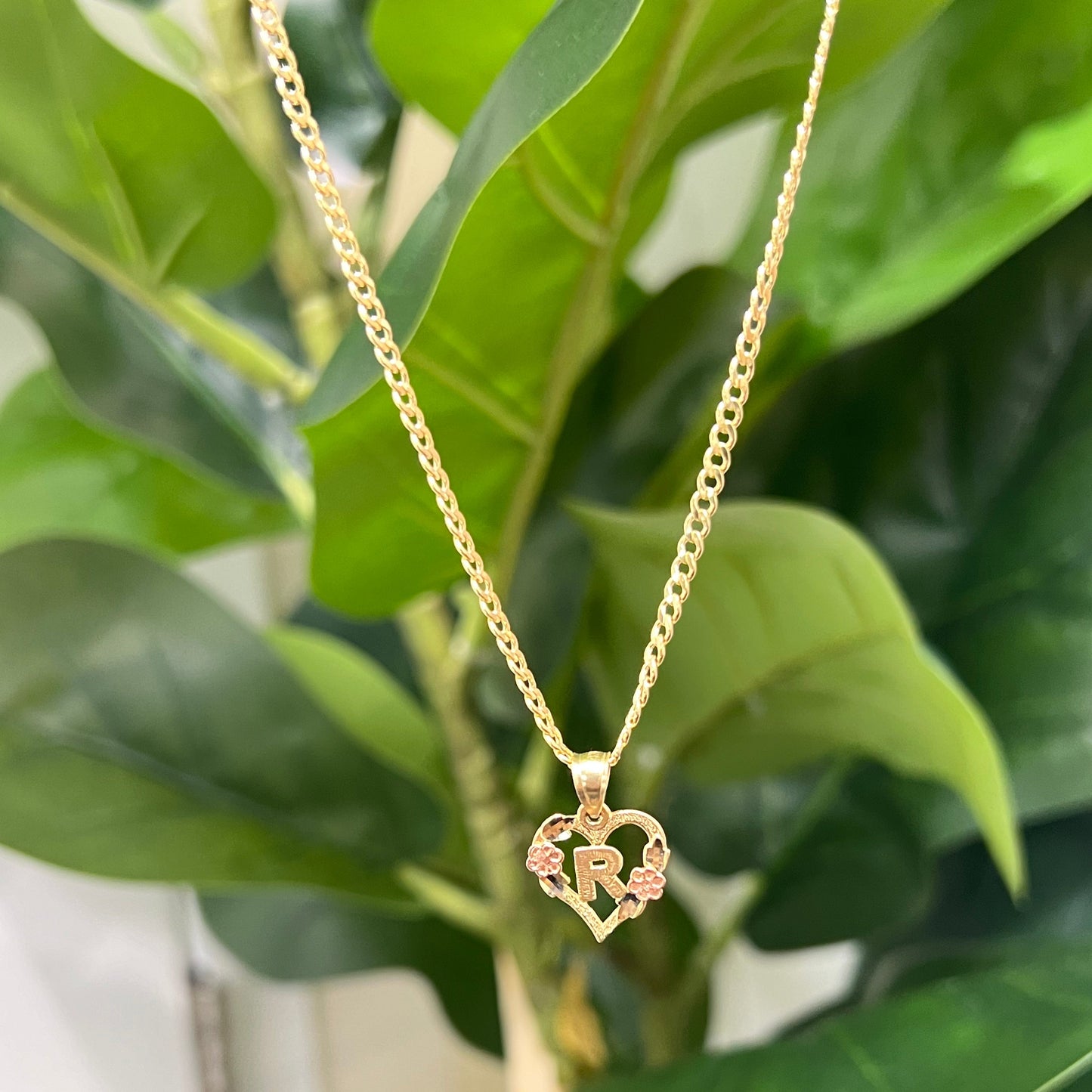 00177- NEW 14K Letter “R” Heart Shape Pendant (W.G)