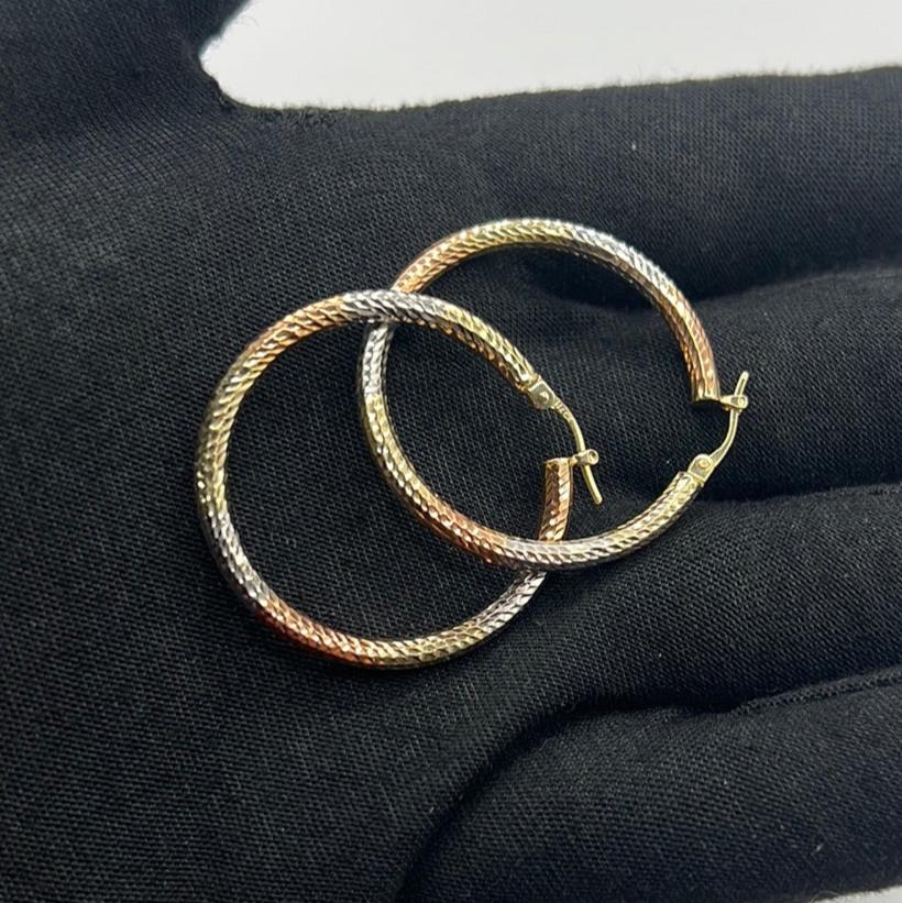 223- 14K Hollow Hoop Tri Color Gold