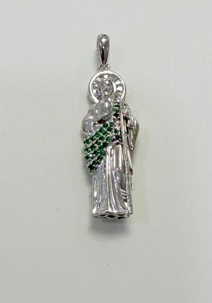 S0010- Colgante de San Judas Tadeo con Piedras Verdes Pequeñas