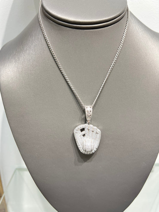 S413- NEW .925 Sterling Silver Baseball Gloves Pendant W.G