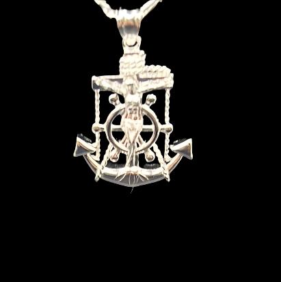 S299- Silver Jesus Cross & Anchor Pendant Small