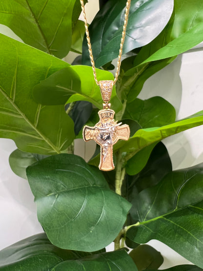 1294- NEW 14K Crucifix Two Tone Jesus Face & Crown W.G