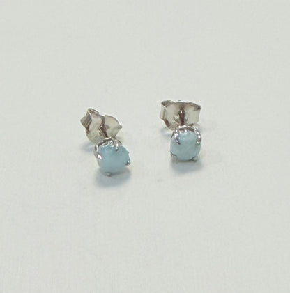 S907- NEW .925 Sterling Silver Small Round Larimar Stud Earrings (4mm) W.G