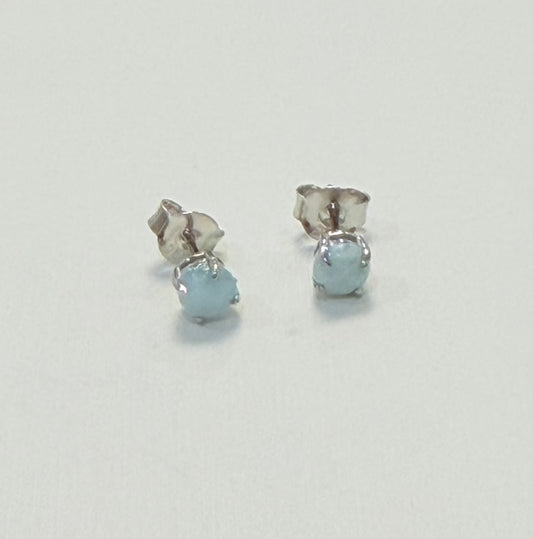 S907- NEW .925 Sterling Silver Small Round Larimar Stud Earrings (4mm) W.G