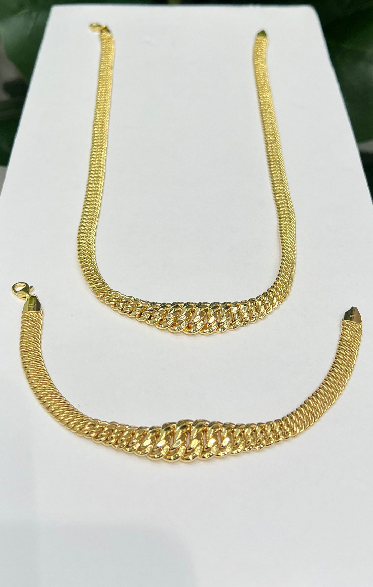 1267- 10K Princess Cut Chain & Bracelet Set / Cadena y Pulsera Corte Princesa