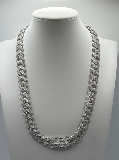 S785- Silver Encrusted Miami Cuban Chain 22”