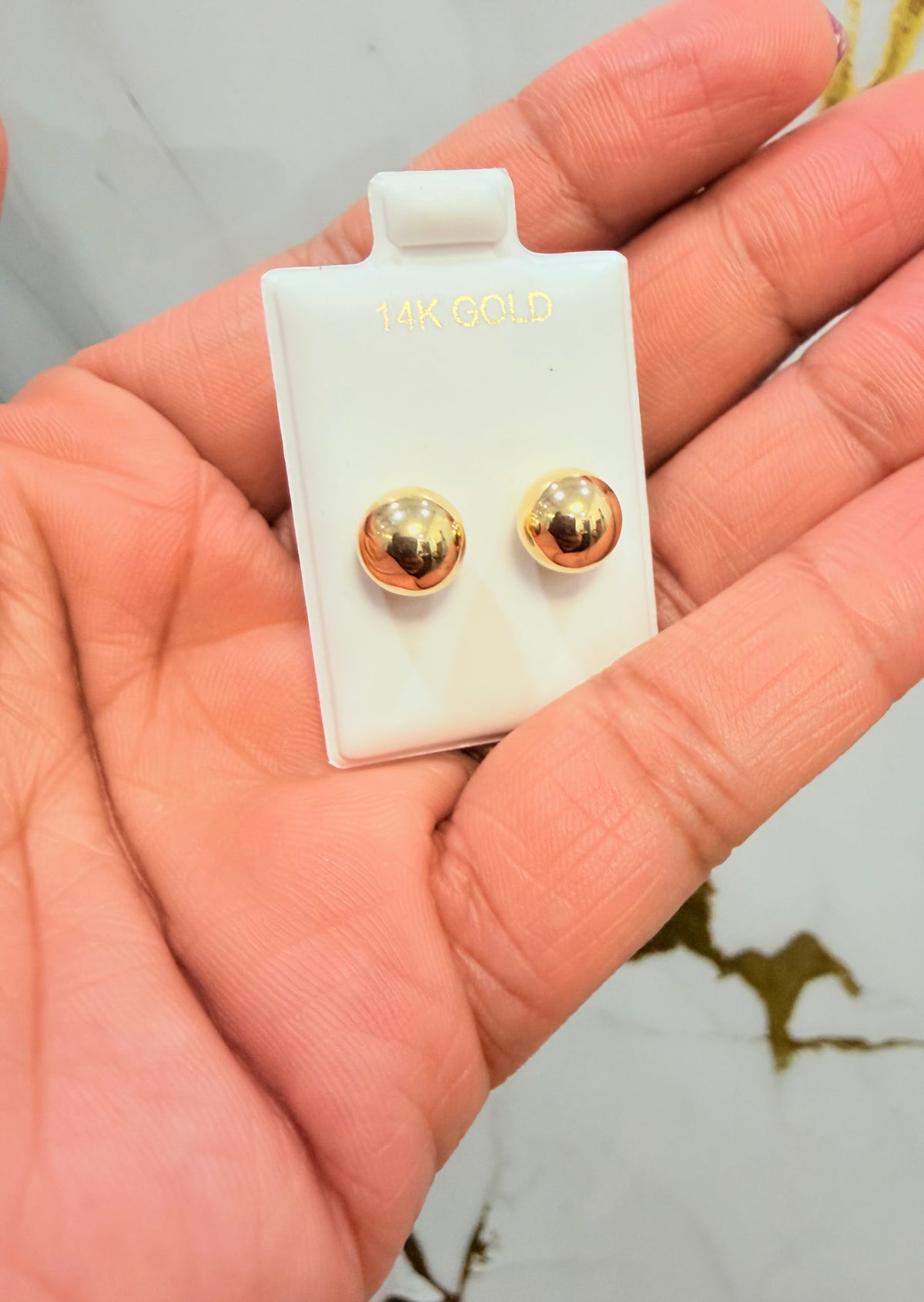 1699- NEW 14K Ball Stud Earrings (8mm)W.G
