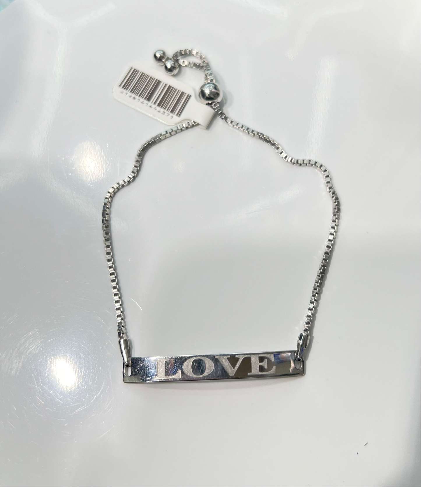 S844- NEW Sterling Silver Love ID Bracelet 8” W.G