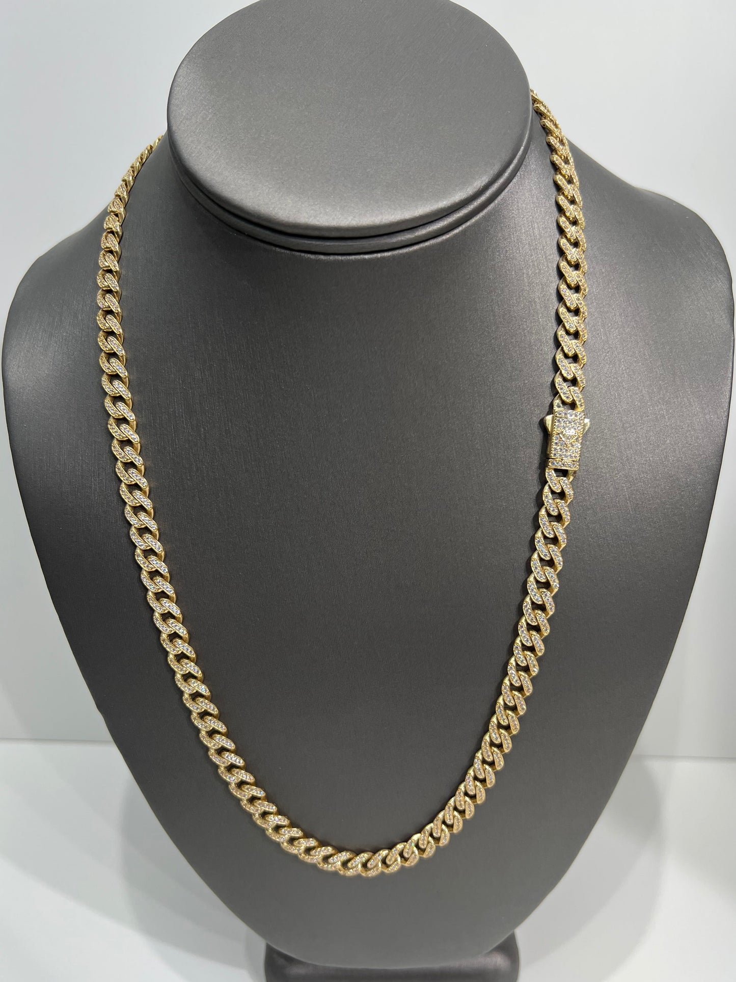 00104- NEW 14K Yellow Gold Itallo Choker Full Cz Chain 22” (7.3mm) (W.G)