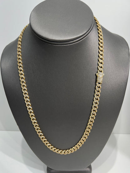 00104- NEW 14K Yellow Gold Itallo Choker Full Cz Chain 22” (7.3mm) (W.G)