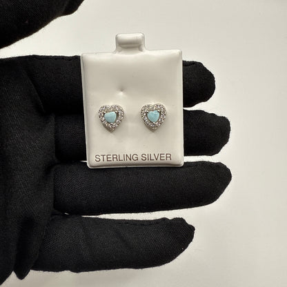 S882- .925 Larimar Hearts Stud Earrings (9.38x9.27mm) W.G