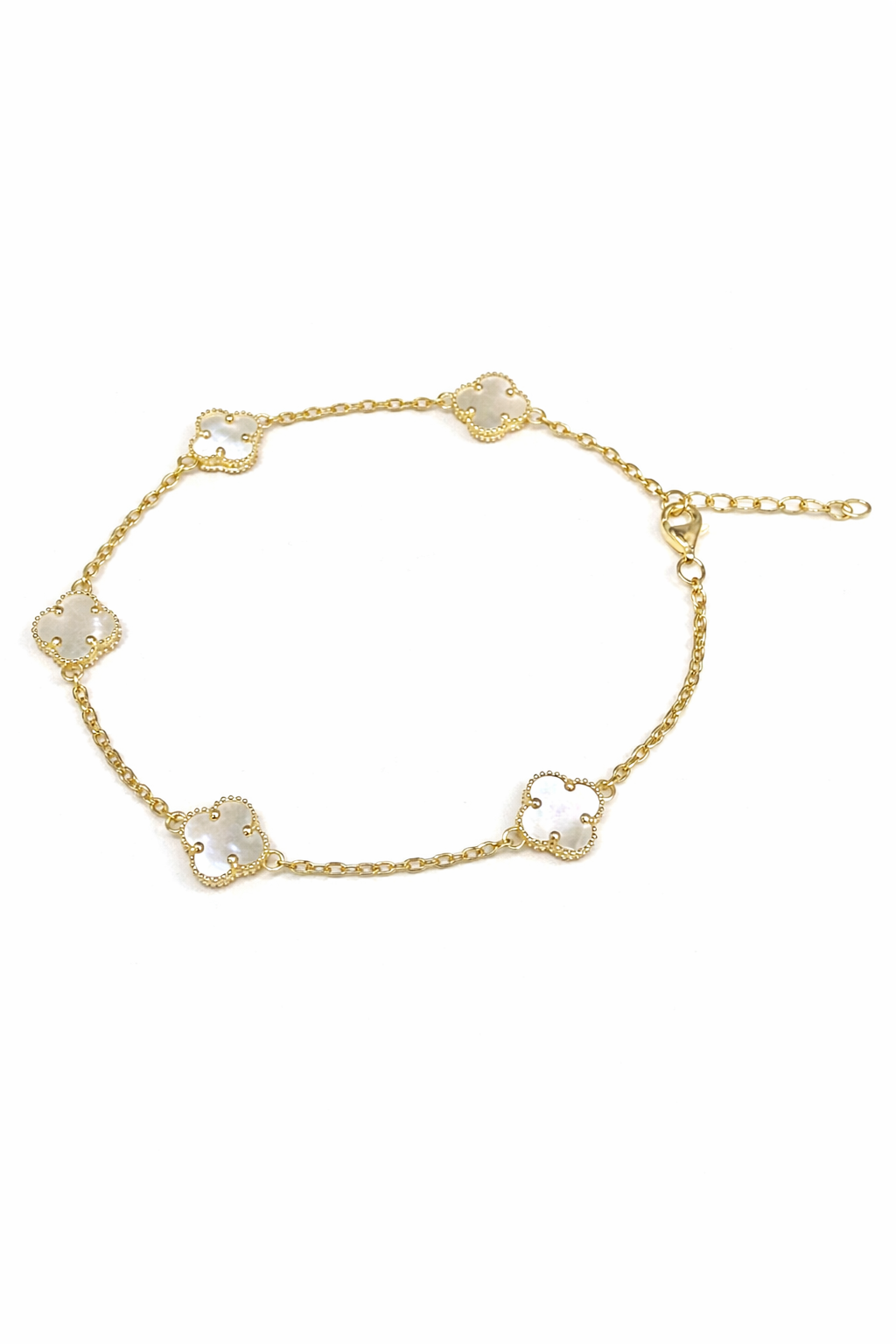 1587- NEW 14K White Trebol Bracelet 7" + 1 ext (1.90mm) W.G