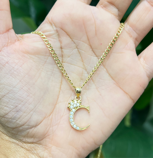 0099- NEW 14K Letter “C” Crown Pendant  -W.G