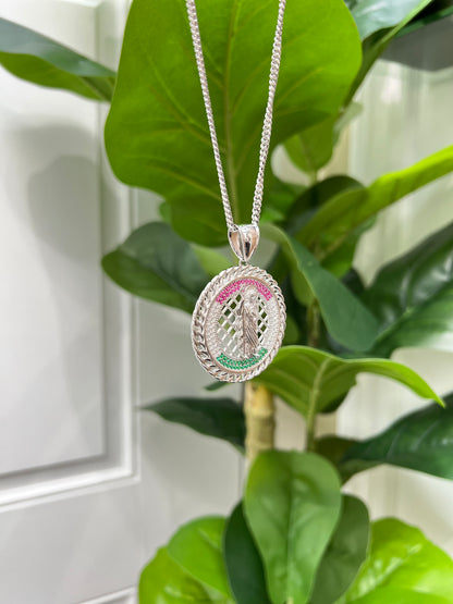 S490-NEW .925 Sterling Silver St. Jude Round Pendant W.G