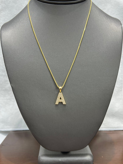 C15- NEW 14K Franco Chain 18”(1.5mm)and Letter A Pendant Set.W.G