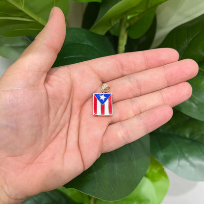 1312- NEW 10K Square Puerto Rican Flag Pendant W.G