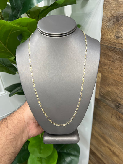 1254- NEW 14K Solid Figaro Chain 24" (3.1mm) W.G