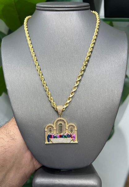C43- 14K Hollow Rope Chain 20” (4.10mm) & The Last Supper Pendant Set