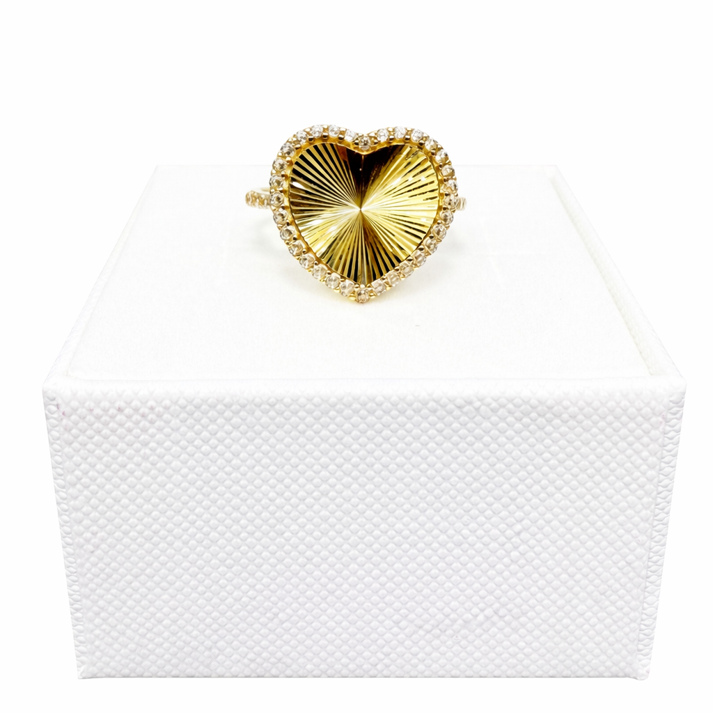 1037- NEW 14K Heart Ring Cz Stone Ring (W.G)