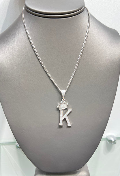 S811- NEW. 925 Sterling Silver Crown On Top Letter K Pendant W.G