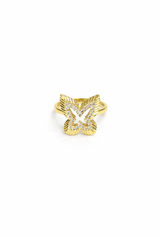 1498- NEW 14K Fashion Cut Butterfly Ring W.G
