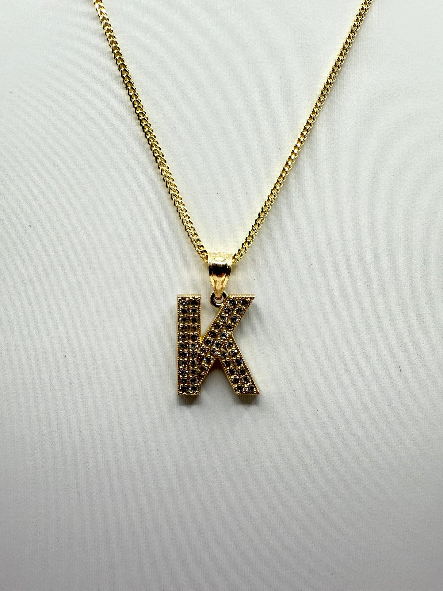 C23- NEW - 14K Franco chain and Letter K cz.W.G