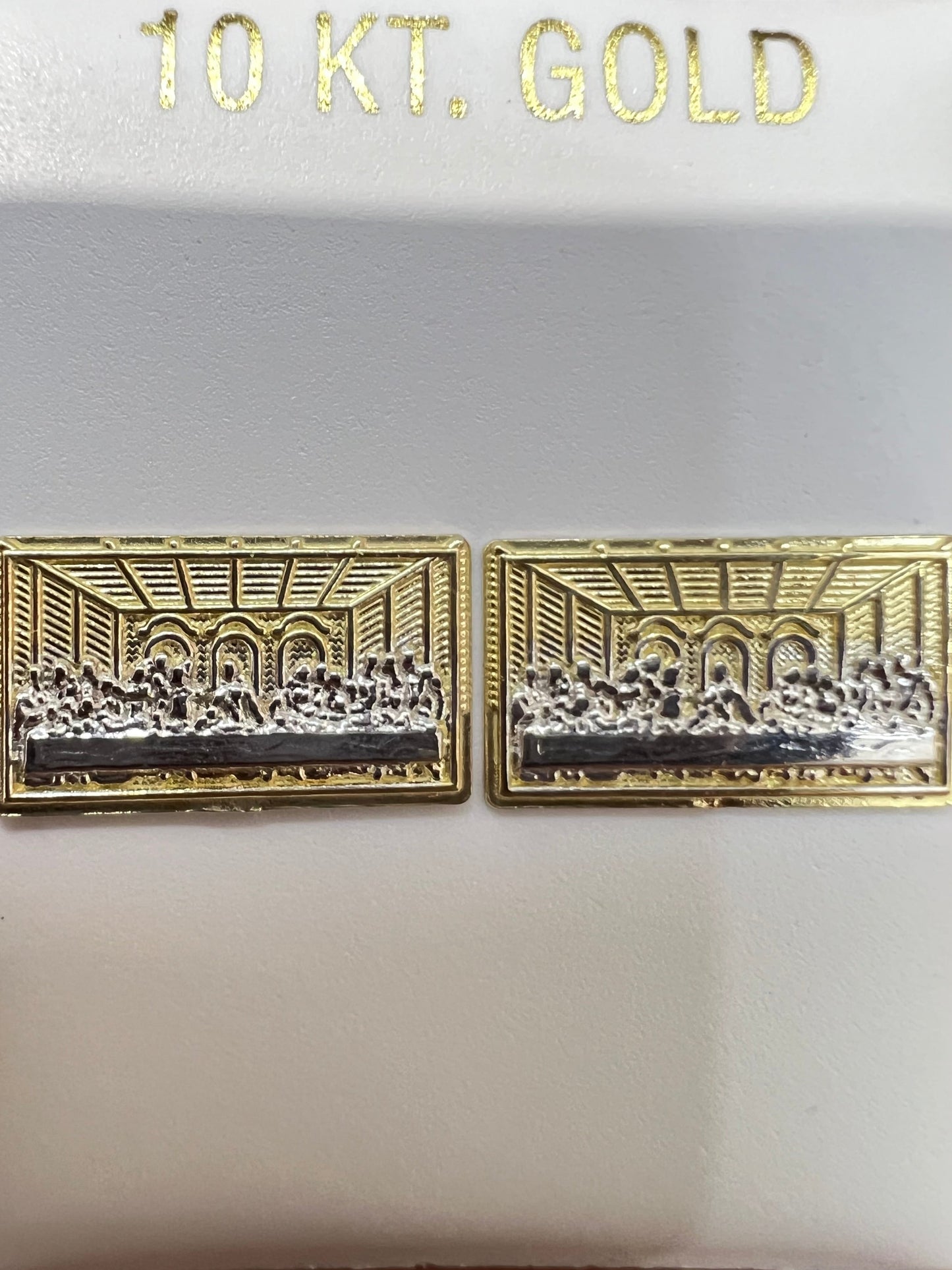 1664- NEW 10K The Last Supper Stud Earrings (15x8.6mm) W.G