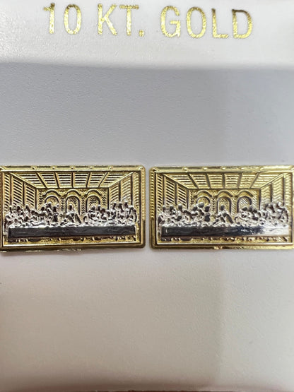 1664- NEW 10K The Last Supper Stud Earrings (15x8.6mm) W.G