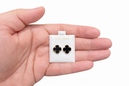 880- NEW 14K Black Trebol Stud Earrings (11mm)(W.G)