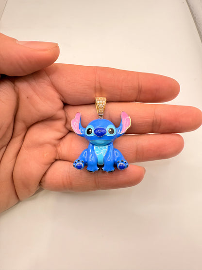 897- NEW 14K Cartoon Stitch Pendant -(35x35mm)W.G