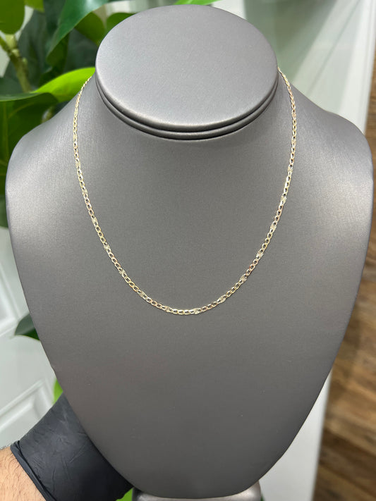 00173-NEW 14K Solid Tri-Tone Figaro chain  (2.27mm).W.G