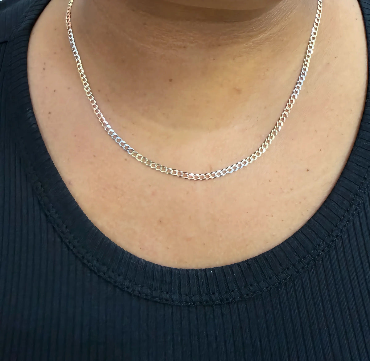 1446- NEW 14K Solid Tri Tone Cuban Curb Link Chain 20" (3.2mm) W.G