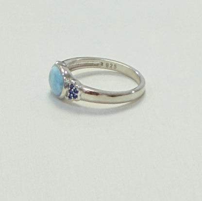 S904- NEW .925 Sterling Silver Larimar Oval Ring W.G