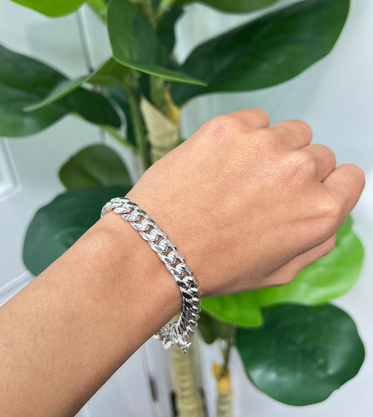 S482- NEW .925 Sterling Silver Solid Miami Cuban Bracelet 8” W.G