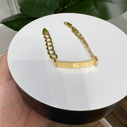 1234- NEW 14K Solid Flat Cuban Curb ID Bracelet Two Tone (9.5MM) W.G